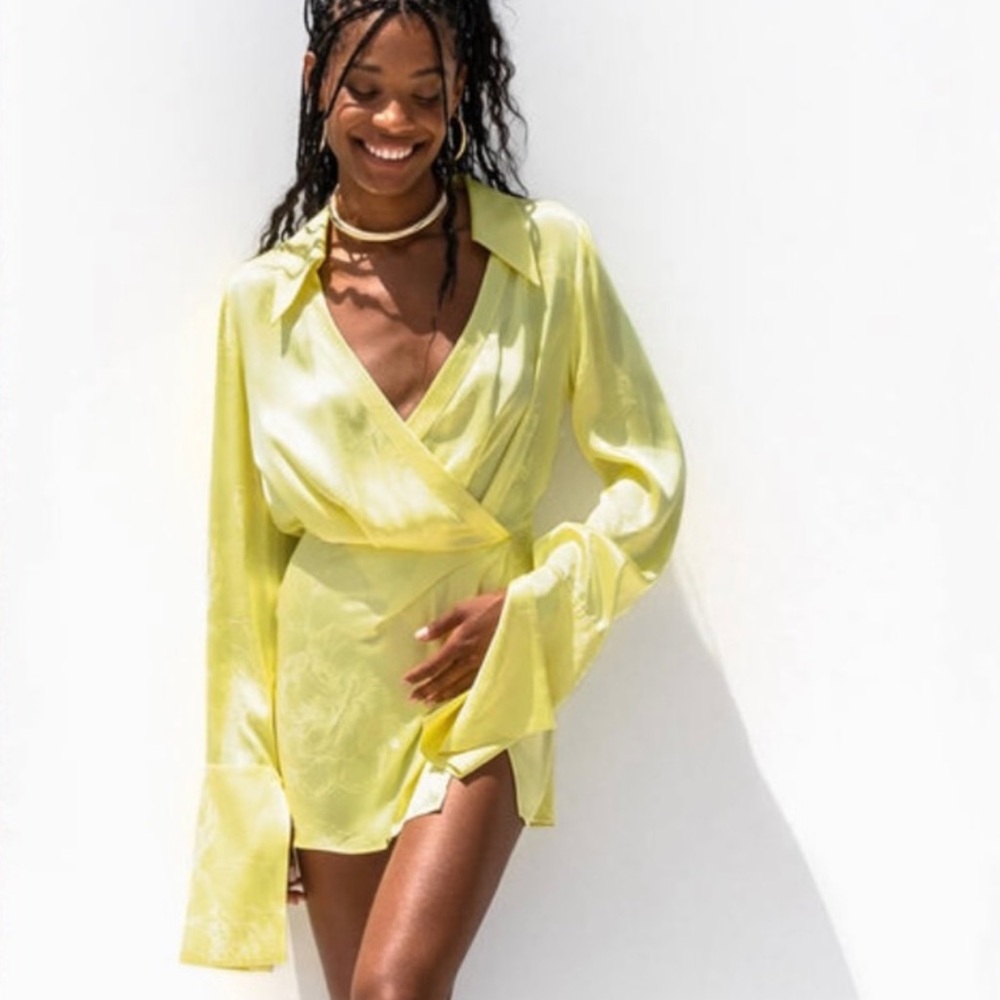 Rat & Boa Satin Paloma Dress in Lemon